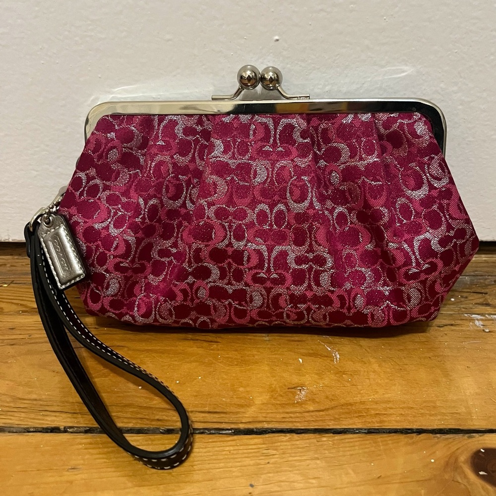Coach Wristlet Clutch - Pink shimmer logo design